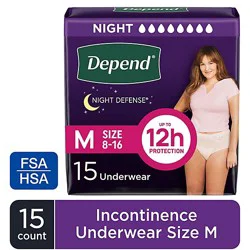 Depend Night Defense Adult Medium Blush Absorbency Incontinence Underwear - 15 Count