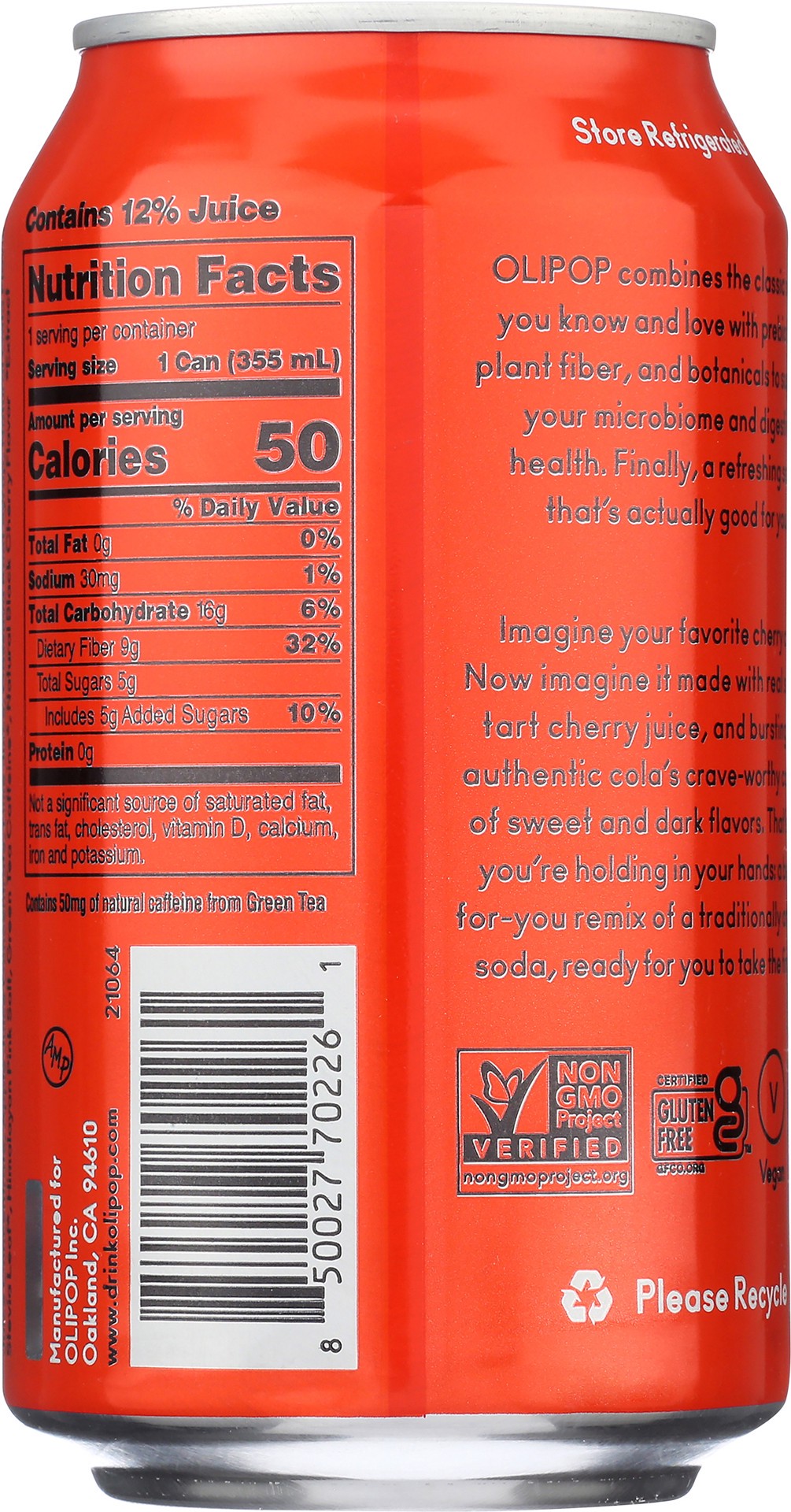 slide 5 of 12, Olipop Cherry Cola Prebiotic Soda Can - 12 Fl. Oz., 12 fl oz