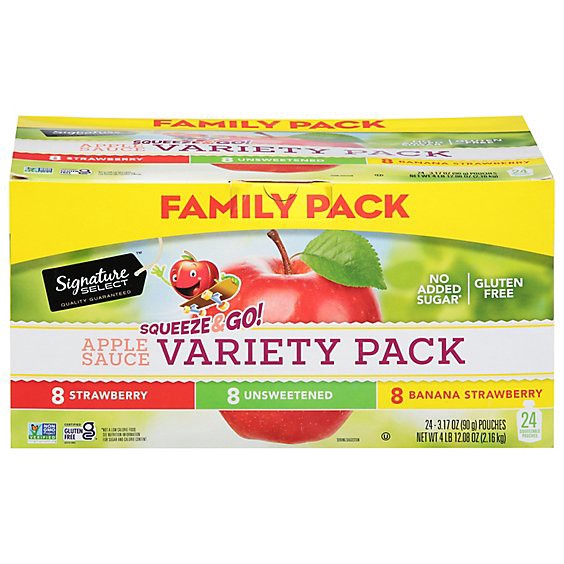 slide 1 of 1, Signature Select Variety Apple Sauce Pouch Family Pack 24 Count - 3.17 Oz, 76.08 oz