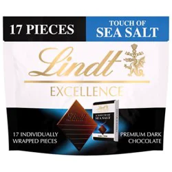 Lindt Excellence Sea Salt Dark Chocolate Candy Individually Wrapped Pieces Pouch - 6 Oz