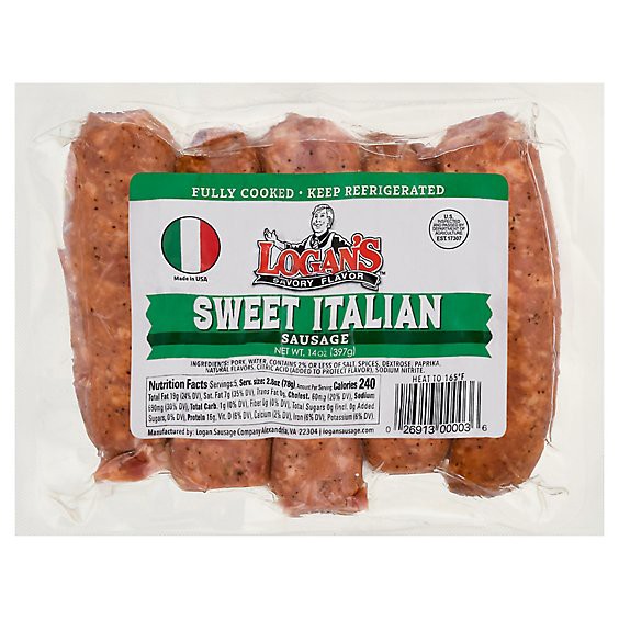 slide 1 of 1, Logan's Fully Cooked Sweet Italian Sausage - 14 Oz, 14 oz