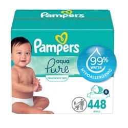 Pampers Aqua Pure Sensitive Baby Wipes 8 Pop Top - 448 Count