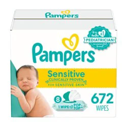 Pampers Baby Wipes Sensitive Perfume Free 12 Pop Top Packs - 672 Count
