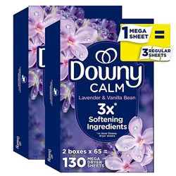 Downy Infusions Calm Mega Lavender & Vanilla Bean Dryer Sheets Fabric Softener Box - 130 Count