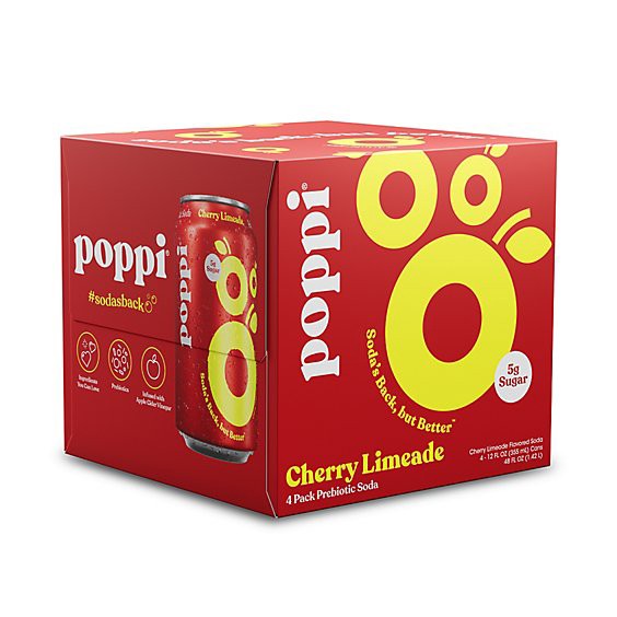 slide 1 of 11, Poppi Prebiotic Cherry Limeade - 4 - 12 Fl. Oz., 4 ct; 12 fl oz