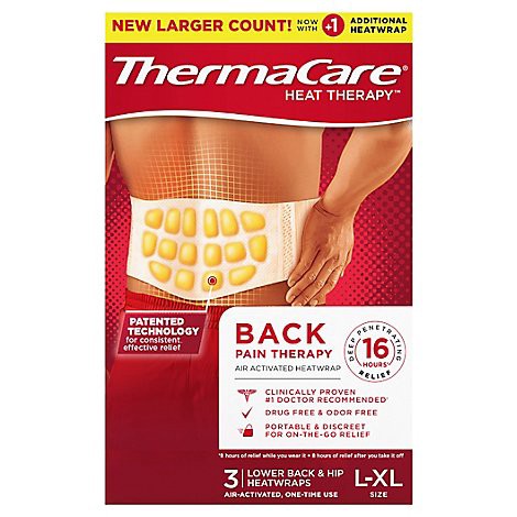 slide 1 of 1, Thermacare Heat Wraps Lower Back And Hip Pain Therapy Large To Xl - 3 Count, 3 ct