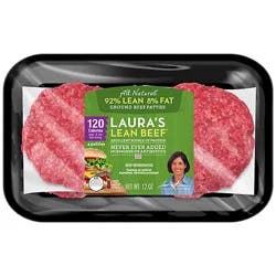 Lauras Lean Beef 92% Lean 8% Fat Patties - 12 Oz