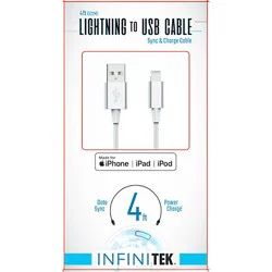 4ft Mfi Lightning Sync Charge Cable White - Each
