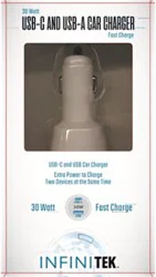 30 Watts Dual Car Charger Usba And Usbc Ports Fast Charger - Each