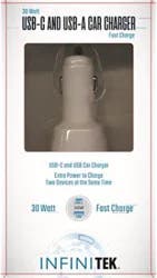 30 Watts Dual Car Charger Usba And Usbc Ports Fast Charger - Each