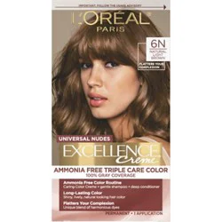 L'oreal Paris Excellence Universal Nudes Permanent Hair Color 6n Natural Light Brown Kit - Each