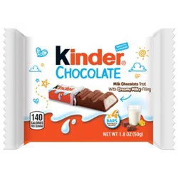 Kinder Chocolate Milk Chocolate Bar With Creamy Milky Filling Individually Wrapped 4 Bars - 1.8 Oz