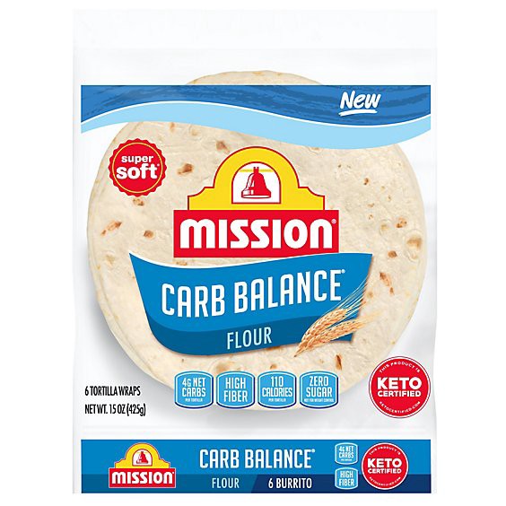 slide 1 of 11, Mission Carb Balance Flour Tortillas Burrito Size - 6 Count, 6 ct