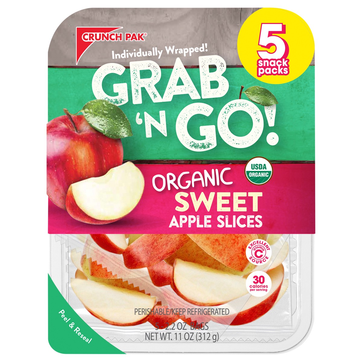 slide 3 of 6, Crunch Pak Organic Sweet Apple Slices Grab N Go Count 5 - 2.2 Oz Each, 5 ct; 2.2 oz
