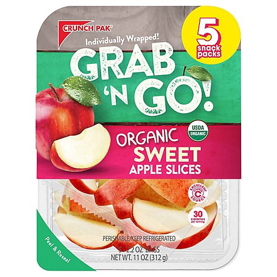 slide 1 of 6, Crunch Pak Organic Sweet Apple Slices Grab N Go Count 5 - 2.2 Oz Each, 0.68 oz