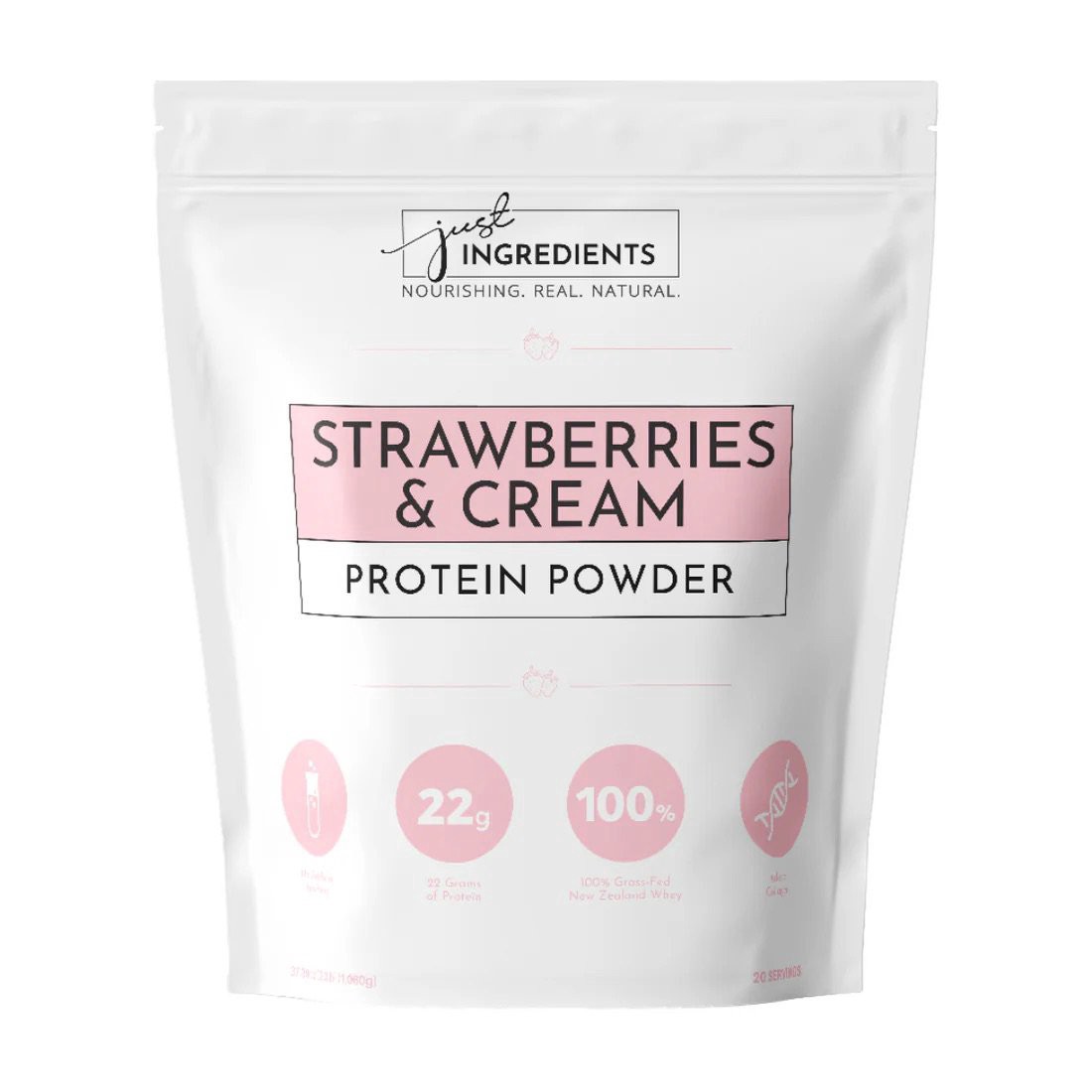 slide 1 of 1, Just Ingredients Strawberries & Cream Protein Powder, 37.4 oz