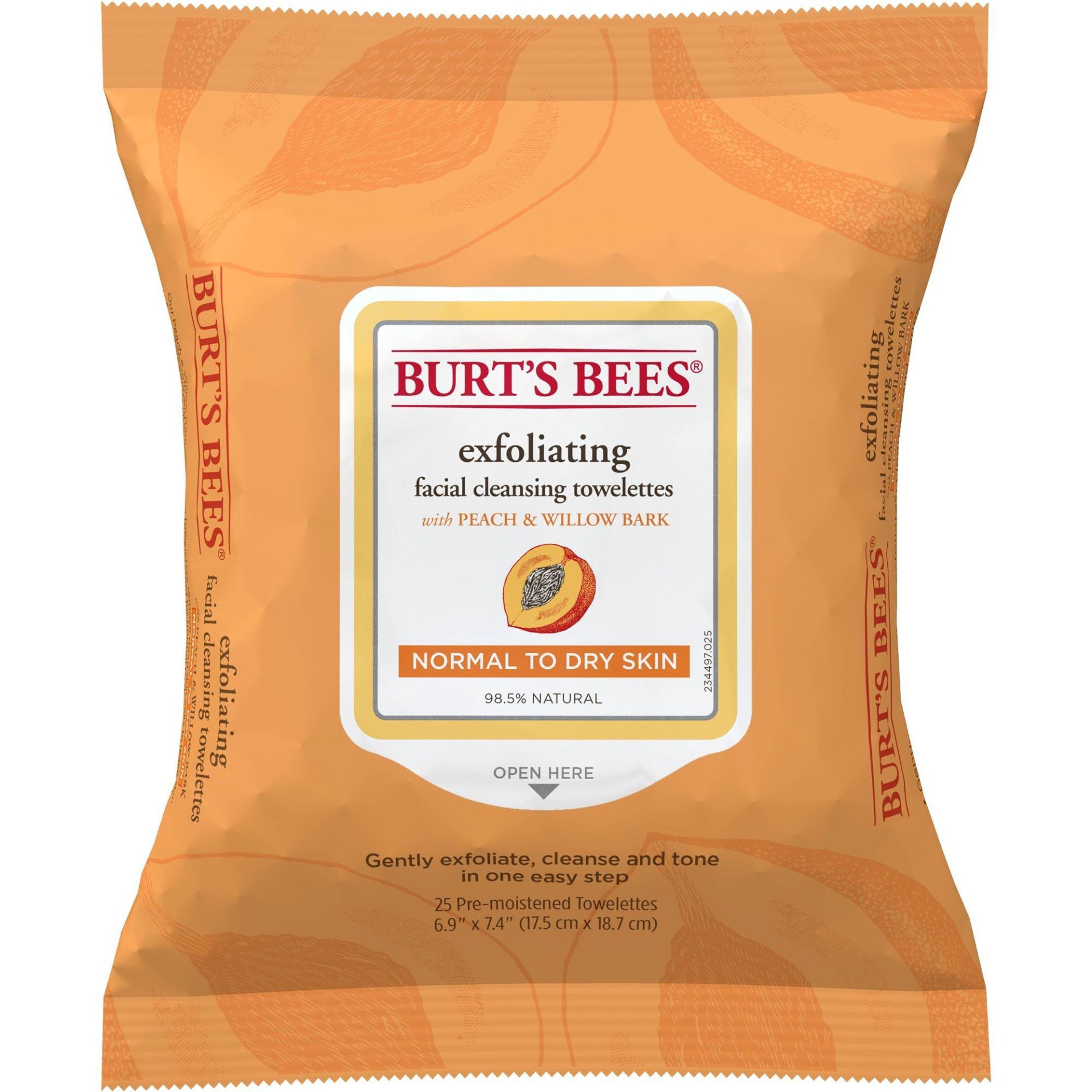 slide 1 of 6, Burt's Bees Peach And Willow Bark Facial Cleansing Towelettes, 25 ct