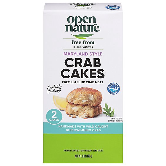 slide 1 of 1, Open Nature Crab Cakes Premium Lump Maryland Style - 6 Oz, 6 oz