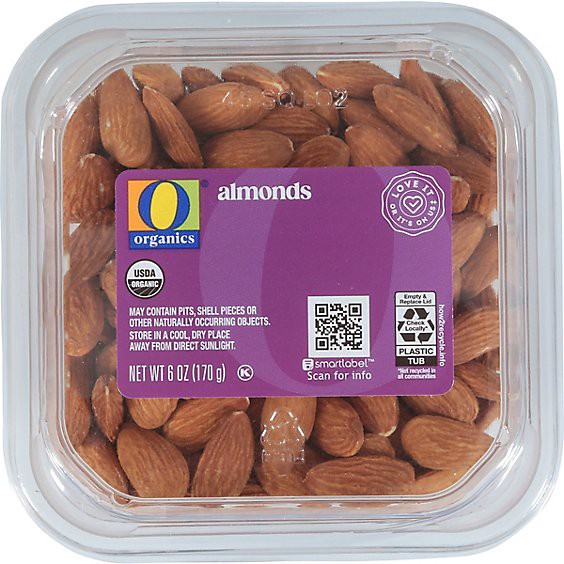 slide 1 of 1, O Organics Almonds - 6 Oz, 6 oz