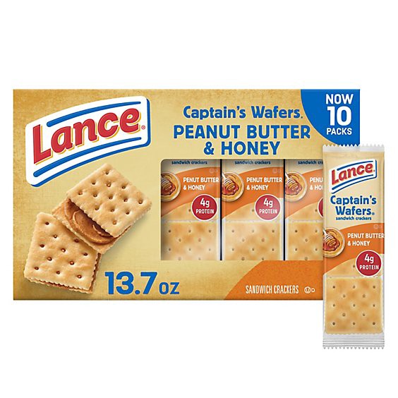 slide 1 of 1, Lance Captain's Wafers Peanut Butter And Honey Sandwich Crackers Multipack - 10-1.37 Oz, 13.7 oz