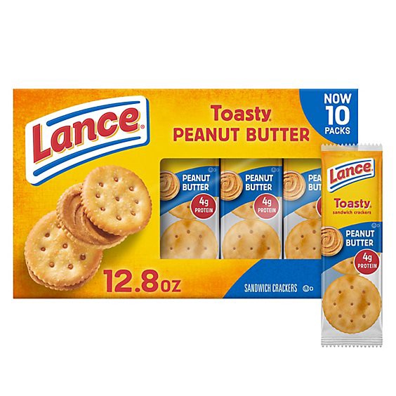slide 1 of 1, Lance Toasty Peanut Butter Sandwich Crackers Multipack - 10-1.29 Oz, 12.8 oz