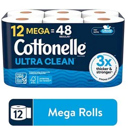 Cottonelle Ultra Clean Mega Toilet Paper Rolls 284 Sheets Per Roll - 12 Count