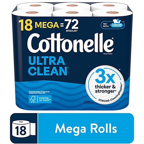 slide 1 of 5, Cottonelle Ultra Clean Mega Toilet Paper Rolls 284 Sheets Per Roll - 18 Count, 18 ct