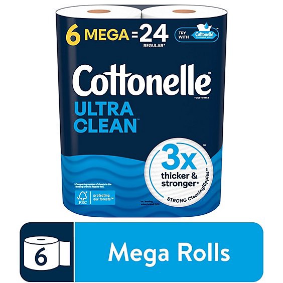 slide 1 of 11, Cottonelle Ultra Clean Mega Toilet Paper Rolls 284 Sheets Per Roll - 6 Count, 1704 ct