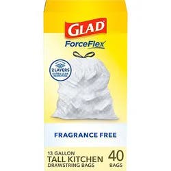 Glad Forceflex Tall Kitchen Drawstring Trash Bags 13 Gallon - 40 Count