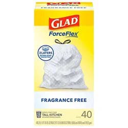 Glad Forceflex Fragrance Free Tall Kitchen Drawstring Trash Bags 13 Gallon - 40 Count