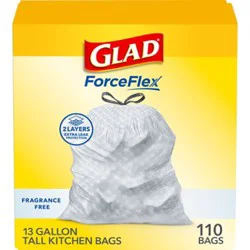 Glad Forceflex Fragrance Free Tall Kitchen Drawstring Trash Bags 13 Gallon - 110 Count