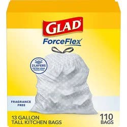 Glad Forceflex Fragrance Free Tall Kitchen Drawstring Trash Bags 13 Gallon - 110 Count