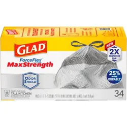 Glad Forceflex Maxstrength Drawstring Odor Shield 13 Gallon - 34 Count