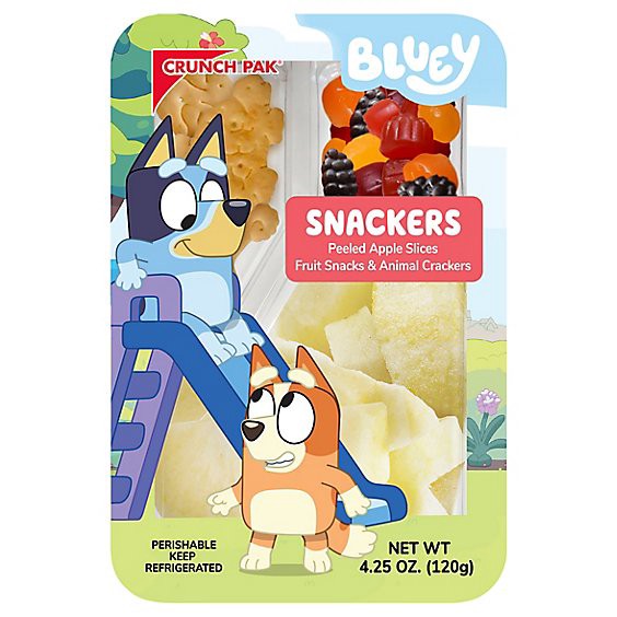 slide 1 of 1, Bluey Snackers Peeled Apple Slices Fruit Snacks And Animal Crackers - 4.25 Oz, 4.25 oz
