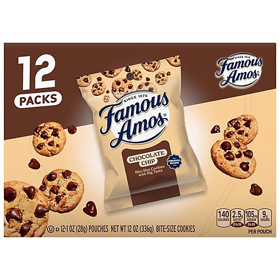 slide 1 of 1, Famous Amos Original Recipe Chocolate Chip Bite-Size Cookies Box 12 Pack - 12 Oz, 12 ct