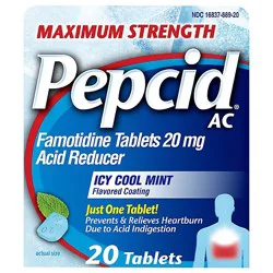 Pepcid Ac 20mg Max Strength Icy Cool Mint Tablets - 20 Count