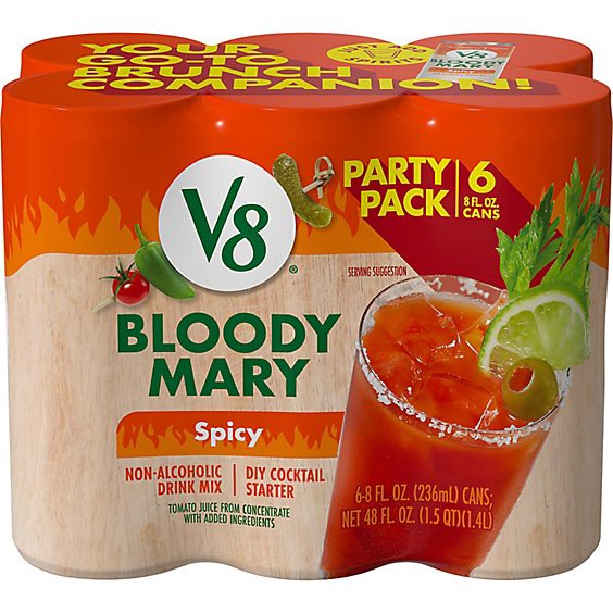 slide 1 of 1, V8 100% Vegetable Juice Bloody Mary Spicy Mix - 6-8 Fl. Oz., 48 fl oz