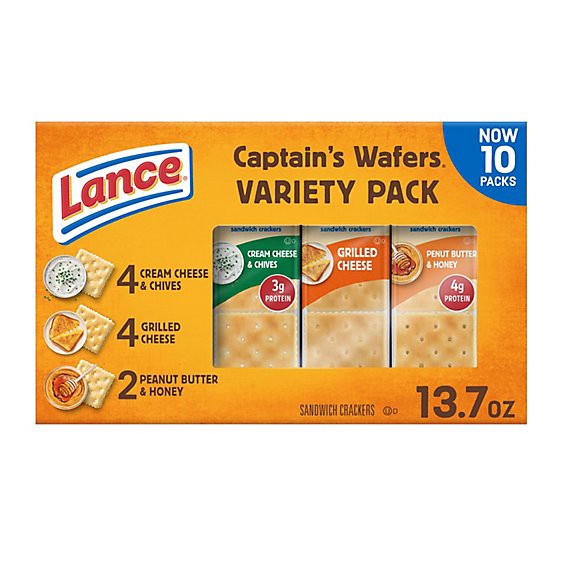 slide 1 of 1, Lance Captain's Wafers Sandwich Crackers Variety Multipack - 10-1.37 Oz, 13.9 oz