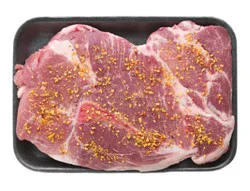 Pork Shoulder Steak Bone In Fajita Seasoning - Lb