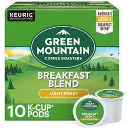Green Mountain Coffee Roasters Breakfast Blend Keurig K Cup Pods Light Roast Coffee - 10 Ct