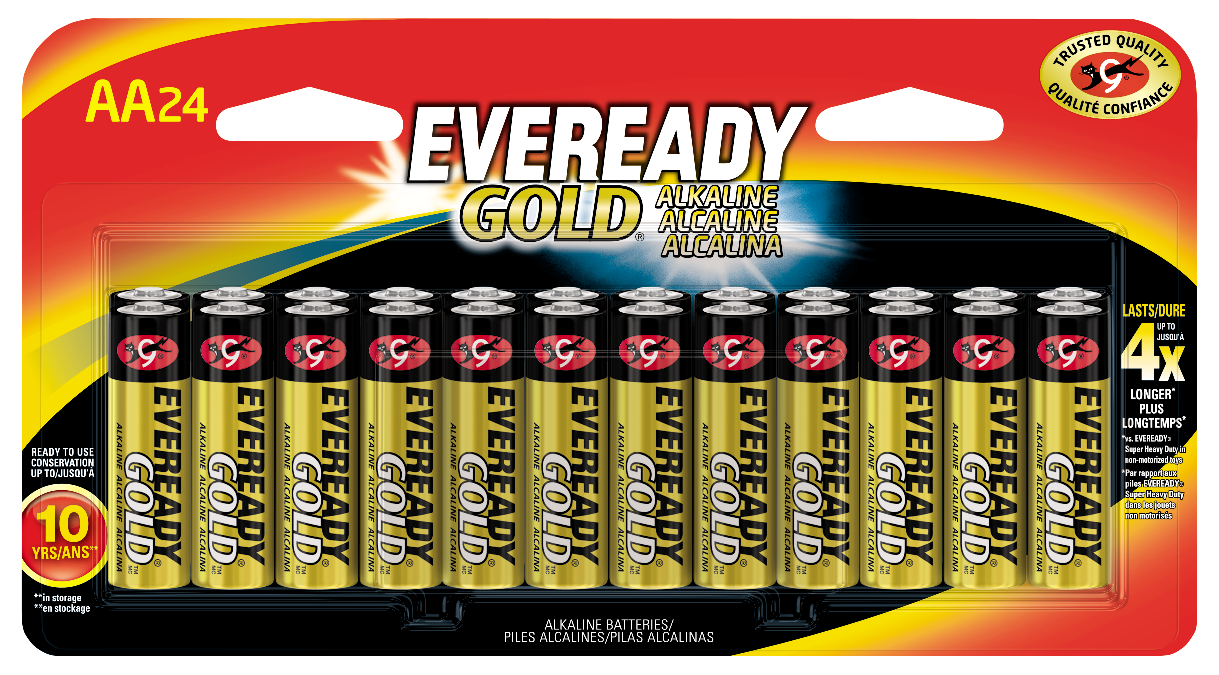 slide 1 of 1, Eveready Gold Alkaline AA Batteries, 24 Pack of Double A Batteries, 24 ct