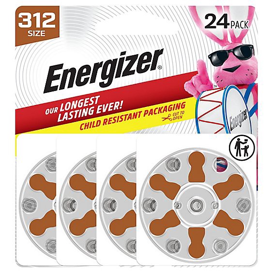 slide 1 of 1, Energizer Hearing Aid Zinc Air 312 Batteries - 24 Pack, 24 ct