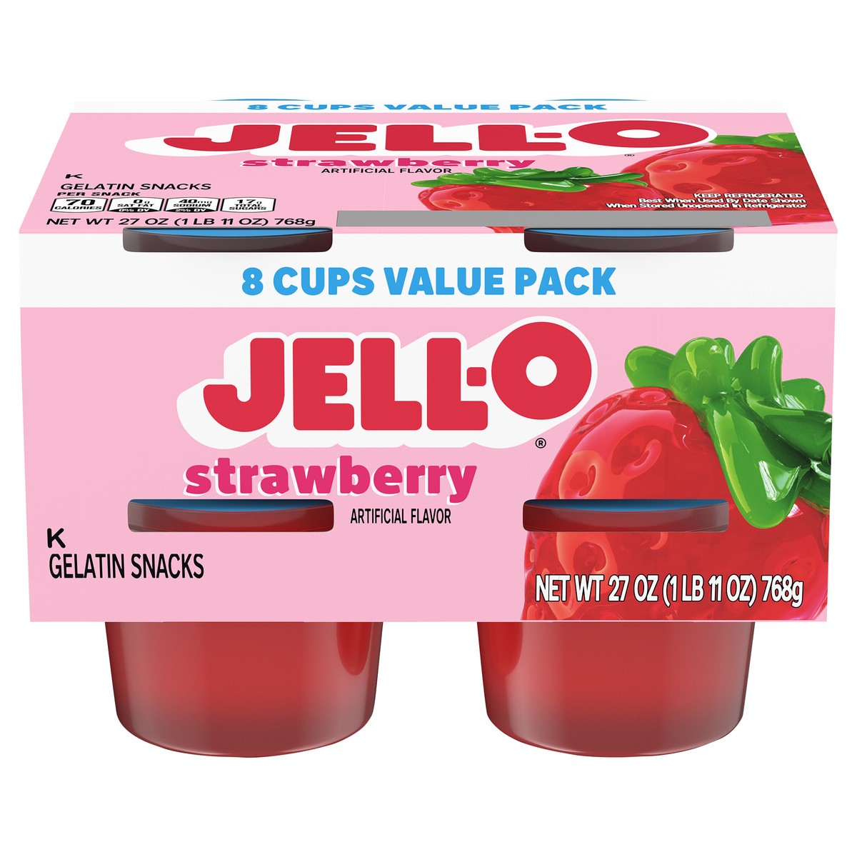slide 4 of 12, Jell-O Original Strawberry Artificially Flavored Ready-To-Eat Snack Gelatin Value Pack - 8 Count, 27 oz