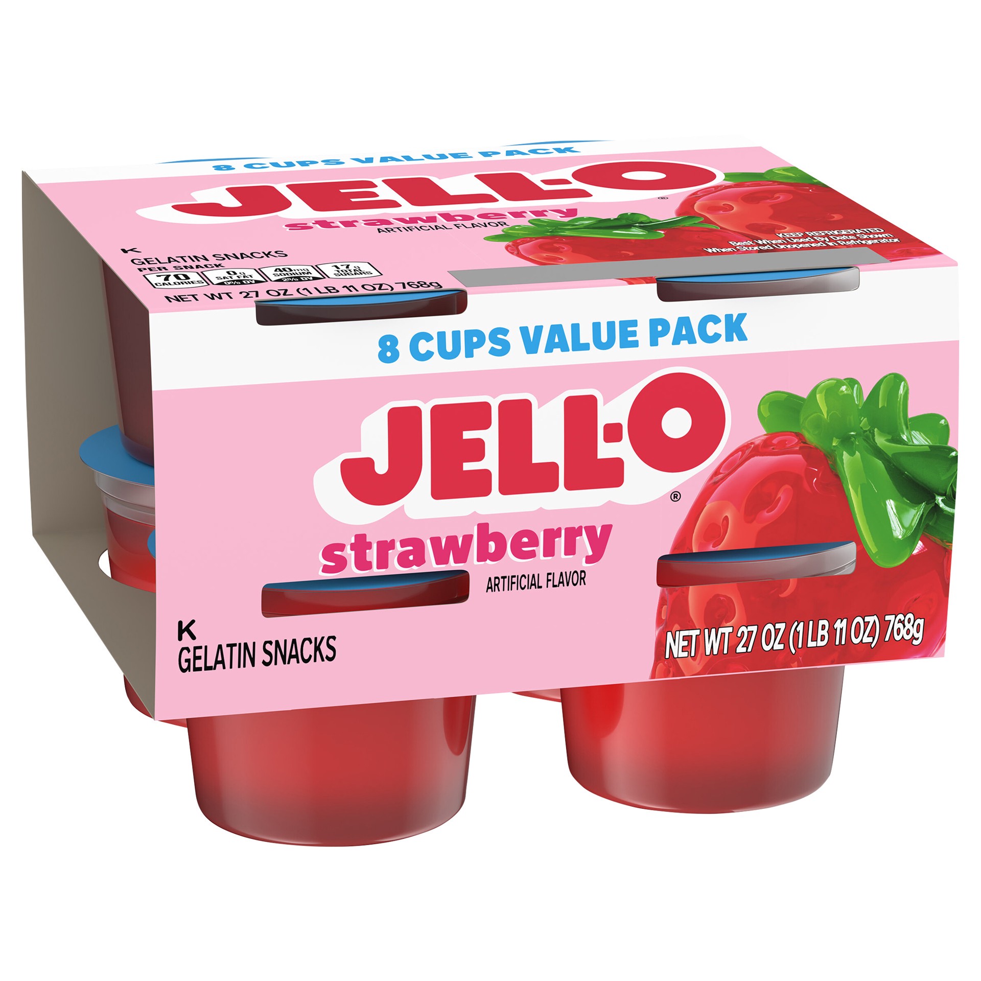 slide 12 of 12, Jell-O Original Strawberry Artificially Flavored Ready-To-Eat Snack Gelatin Value Pack - 8 Count, 27 oz