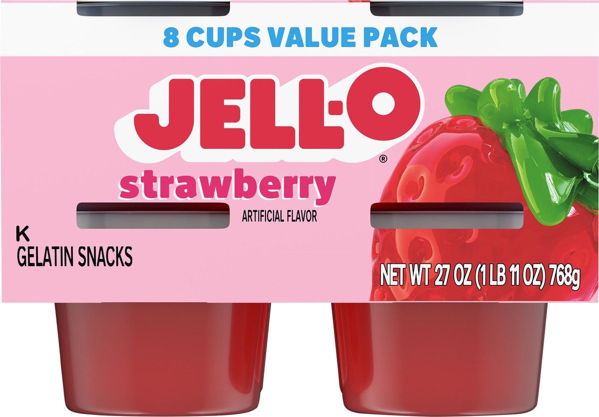 slide 10 of 12, Jell-O Original Strawberry Artificially Flavored Ready-To-Eat Snack Gelatin Value Pack - 8 Count, 27 oz
