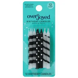 Overjoyed Black & White Birthday Candles - 12 Each