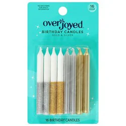 Overjoyed Gold & Silver Birthday Candles - 16 Each