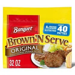 Banquet Brown 'n Serve Original Fully Cooked Sausage Patties Frozen Meacht 40 Count - 32 Oz