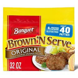 Banquet Brown 'n Serve Original Fully Cooked Sausage Patties Frozen Meacht 40 Count - 32 Oz