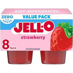 Jell-O Strawberry Artificially Flavored Zero Sugar Cups, 8 Count - 25 Oz